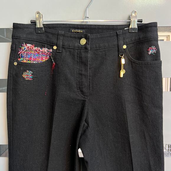 Escada Black Bootcut Embroidered Denim Jeans Size 36 - Picture 4 of 9